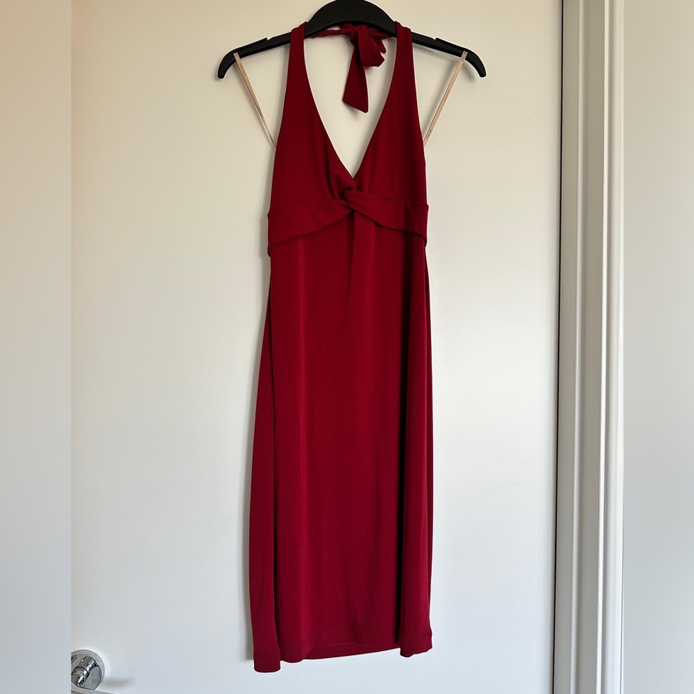 BCBGMaxAzria Red Backless Halter Dress | Size XS